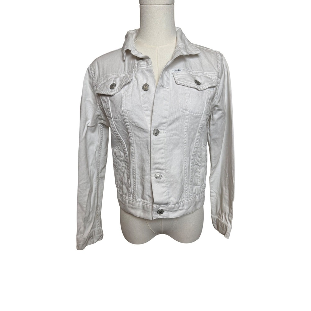 Polo Ralph Lauren Kids White Denim Trucker Jacket Size XL‎ 16 Cotton Outerwear